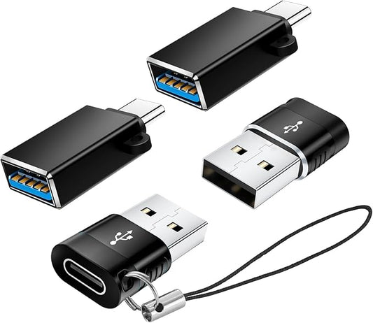 USB Type C Adapter 4 Pack,USBC to USB Adapter,Type C Adapter,USBC Male Female Data Sync Charging Cable Converter for iPhone 15,MacBook Pro,iPad,Car Play,Black