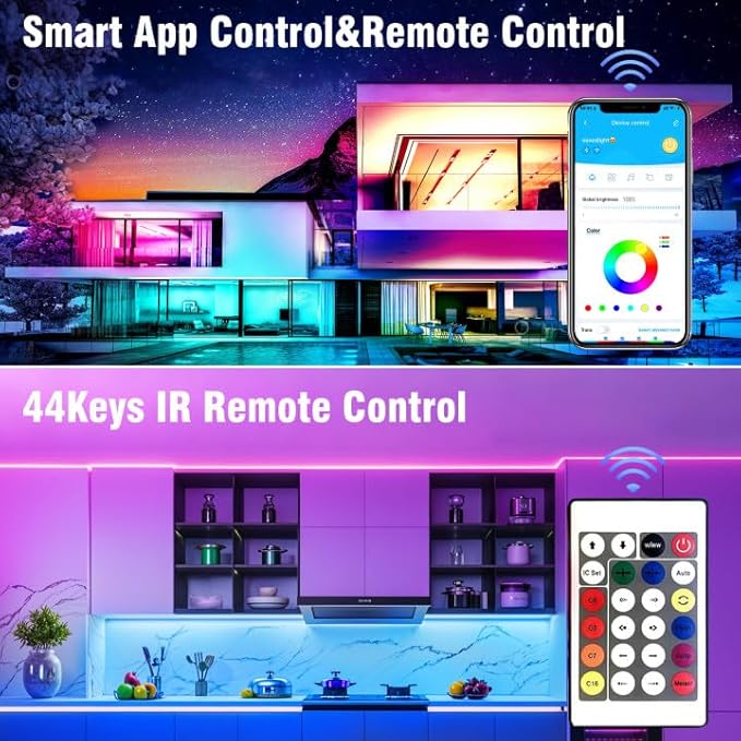 VOLIVO 100ft Led Strip Lights for Bedroom, Color Changing Led Light Strips Kit with 24 Keys IR Remote and Smart App Control, RGB Music Sync Lighting for Room, Home Decor
