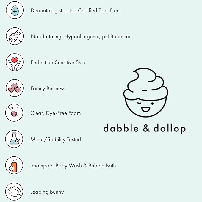 Dabble & Dollop Honeydew Melon Body Wash & Shampoo – 3-in-1 Natural Bubble Bath for Kids, Made in USA, No Parabens or Sulfates, Vegan, Gluten-Free, Tear-Free (10oz, Pack of 2)