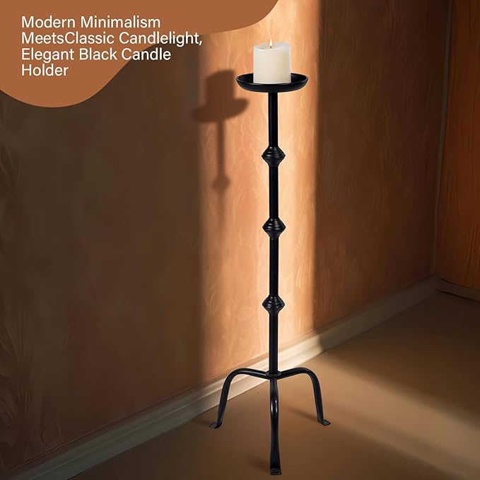 Mumufy 1 Pcs Metal Candlestick Floor Pillar Candleholder Elegant Tall Candleholder Metal Candelabra Candlesticks Holder for Formal Events Wedding Church Holiday Decor (32 Inch,Black)