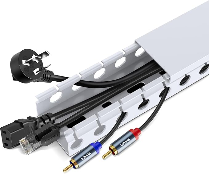 Updated White Cable Raceway Kit, 155（10x15.5） inch Open Slot Wire Covers for Cords, Cable Management System to Hide Under Desk/TV/Computer/Net/Power Cords(Pack 10)