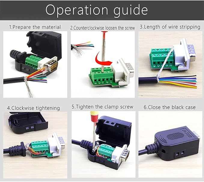 2PCS DB9 Female adapters, Easy to useDIY RS232/485 Serial Cable, No Soldering Needed DB9 Serial connectors with Bolts Nuts Tail Pipes and Screwdriver