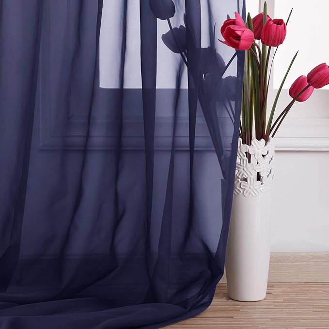 NICETOWN Scarf Sheer Curtain 216 Length - Window Topper Valance Voile Panel Classic for Sons/Boys/Seniors Room (60 Wide by 216 Long inches, 1 Piece, Dark Blue)