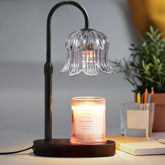 Candle Warmer Lamp with Timer: Adjustable Dimmable Height Adjustable - Flower Shape Wax Lamp Jar Candles No Flame Modern Home Decor Table Lights - Vintage Home Bedroom Decor