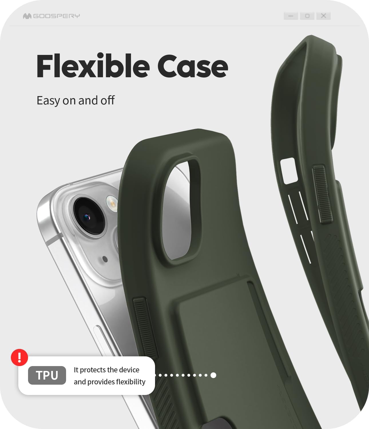 GOOSPERY Rail 2 Card Case Wallet for iPhone 15, Light Silicone + Soft Protection, Dark Green