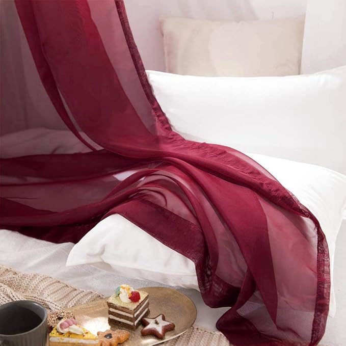 MIULEE Christmas Sheer Window Scarf Valance, Voile Topper Long Window Treatment, Wedding Arch Drapes for Ceremony Canopy Bed, Swag Curtain Scarf Decoration One Panel, 54 x 144 Inches Long, Maroon Red