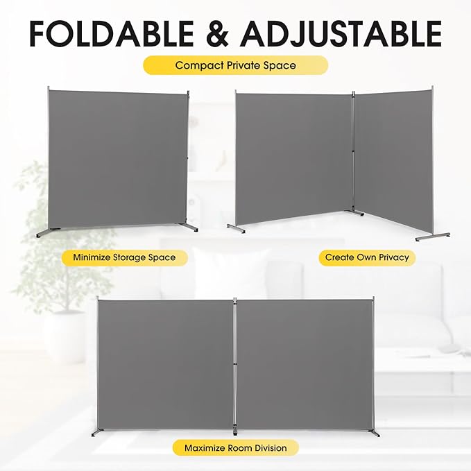 Rantila Indoor Room Divider, Portable Office Divider, Room Divider Wall Screen 2 Large Panel, Folding Partition Privacy Screen Walls Dividers for Room Separator 142" W x 71" H,Gray