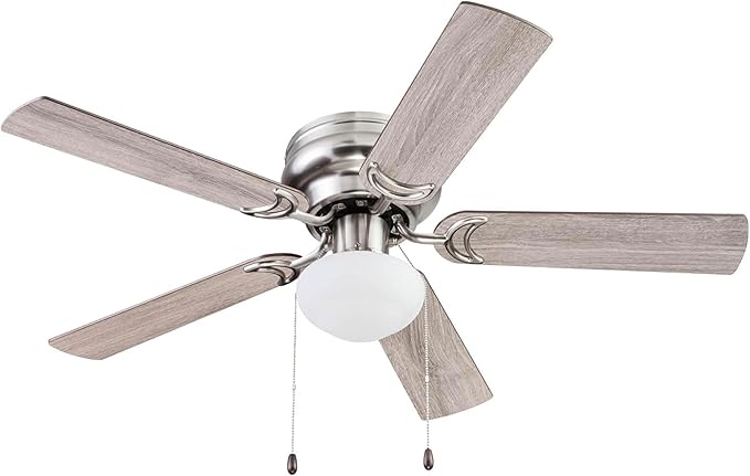 Prominence Home Alvina Traditional 44 Inch Ceiling Fan with Light, LED Flush Mount Ceiling Fan, Indoor Fan with 5 Blades, Gray Oak and Brown Walnut Blade Finish Options, Satin Nickel (51585-01)