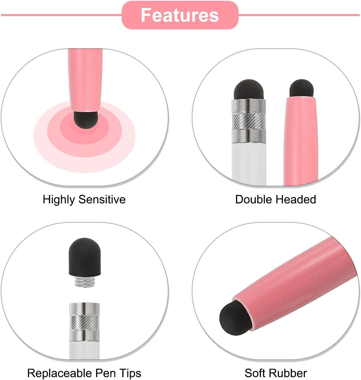 MECCANIXITY Stylus Pens for Touch Screens, Dual Rubber Tips Capacitive Stylus Tablet Pen for Universal Touch Devices