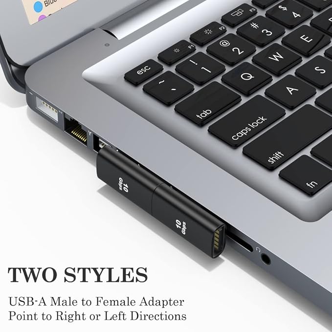 AuviPal 90 Degree USB 3.1 Adapter (2 Pack), Right and Left Angle USB A Male to Female Connector Extender for PC, Laptop, USB A Charger, Raspberry Pi and More