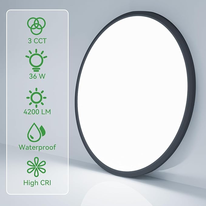 hepside 15.8INCH 2Pack Big Dimmable Flush Mount Ceiling Light Fixture Black, 3CCT 3000/4500/6000K Ceiling Lamp, 36W 4200LM Super Bright Low Profile Light for Bedroom, Kitchen, Bathroom, Hallway