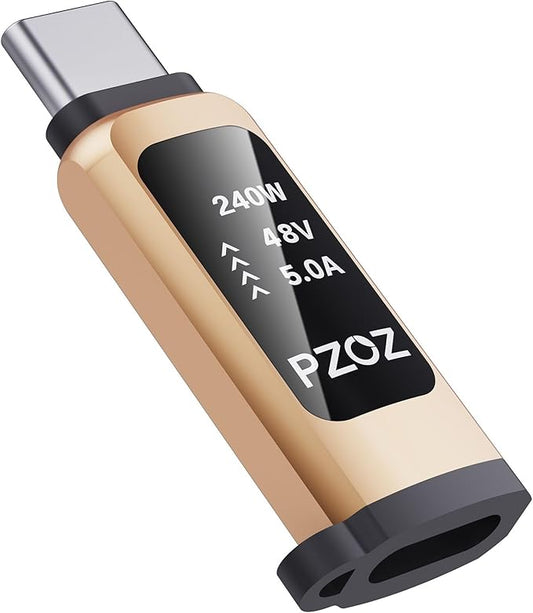 pzoz USB C Extender Adapter, Type C 240W Power Delivery Male to Female, 40Gbps Data Transfer, 8k@60Hz Video with LED Smart Display, Compatible with MacBook, iPad, Thunderbolt 4/3