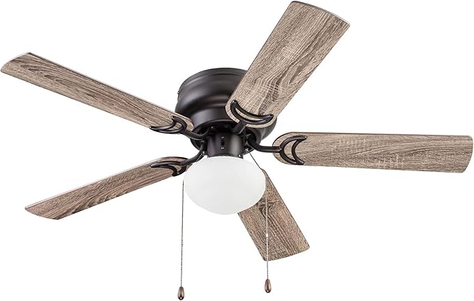 Prominence Home Alvina Traditional 44 Inch Ceiling Fan with Light, LED Flush Mount Ceiling Fan, Indoor Fan with 5 Blades, Gray Pine and Maple Brown Blade Finish Options, Bronze (51584-01)