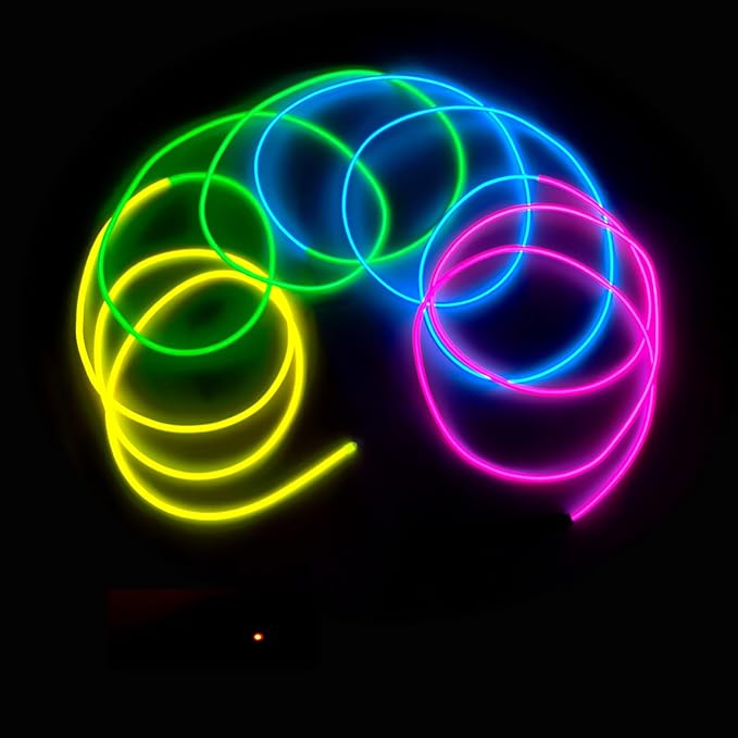 MaxLax EL Wire Mutilcolor, 9.8ft/3m Portable Battery Pack Neon Light Strip 360° Cuttable Glowing Rope Lights for Parties, Halloween, DIY Decoration