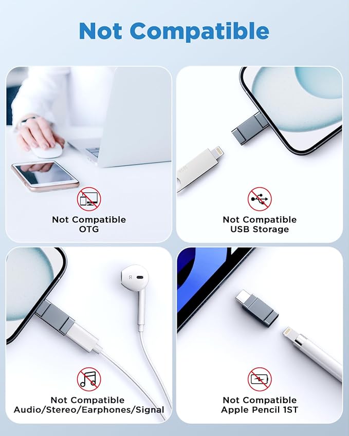 Lightning Female to USB C Male Adapter 2 Pack Lightning to USBC Adapter for iPhone 15/15 Pro,Samsung S24/23, Support Charging/Data Transfer Lightning to USB C Adapter, Not for Audio/OTG,Grey