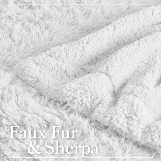 The Connecticut Home Co Throw Blanket Soft Fluffy Room Decor, Cozy Warm Throws for Bed, Couch, Gifts for Women, Bedroom Cute Aesthetic Blankets Shag and Sherpa, 65x50, White