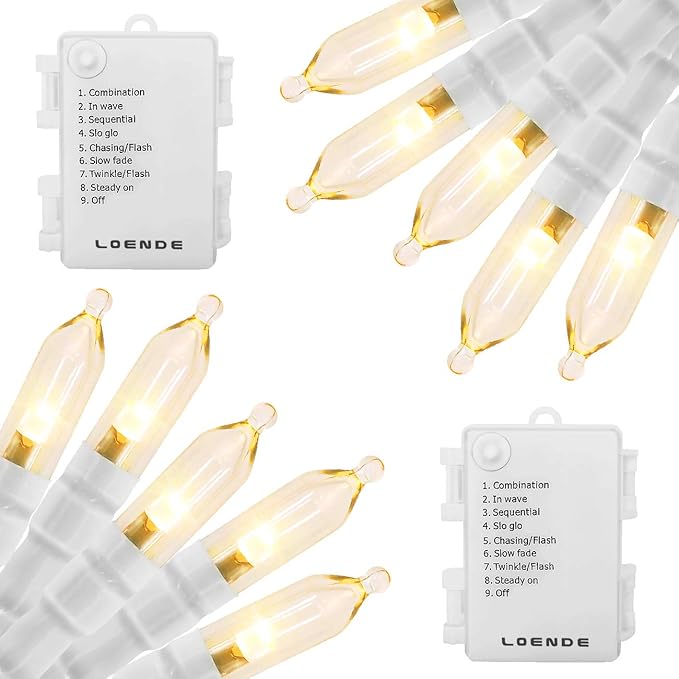 Outdoor String Lights with Timer - Battery Operated 18ft 50 LED White Wire for Indoor/Outdoor Wedding Party Garden Home, Waterproof, Warm White, 2 Pack