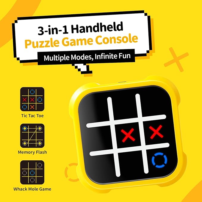 Tic Tac Toe Game, 3-in 1 Electronic Handheld Game Console, Road Trip Activities for Kids - Juegos para Niños - Ideal Gifts for Kids and Adults