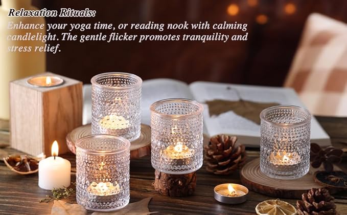 15Pcs Glass Votive Candle Holders, Clear Tea Light Candle Holders Vintage Tealight Candle Holder Bulk for Autumn, Thanksgiving Table Centerpieces, Christmas Decor (Clear)