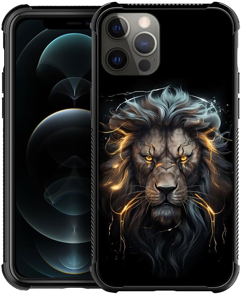 DJSOK Case for iPhone 11, Black and Gold Lion Shockproof Rugged Cover Case for iPhone 11