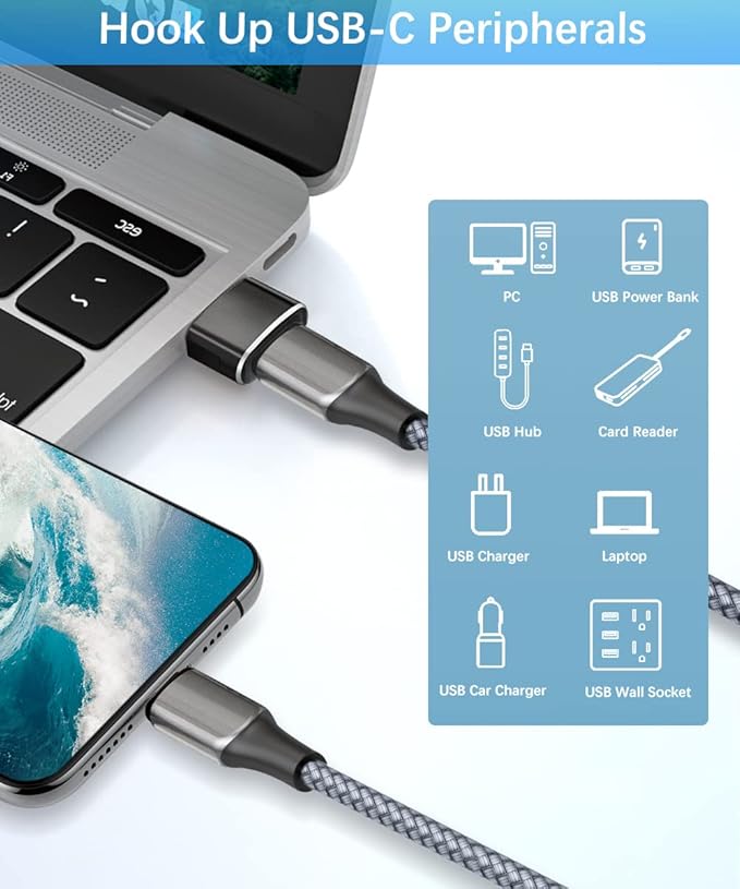 Elebase 4Pack USB to USB C Adapter with Type C Male to 3.0 Female Adaptor,Thunderbolt 4 to USBA OTG Converter Block Plug for iPhone 17 17e 16 15 Pro Max Air,Mouse,Samsung S26 S25,iPad,iWatch 11,Car