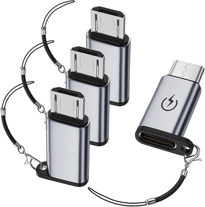 USB C to Micro USB Adapter (4 Pack), USB Type C Female to Micro USB Male Converter Compatible with Samsung Galaxy S6/S7 Edge, LG Nexus 4/5/6 and More Micro USB Devices (Grey)
