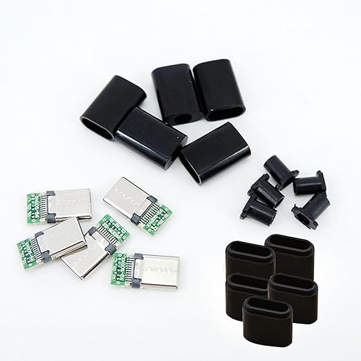 20 Set USB C Male Connector Kit DIY, 24 Pin Type C Plug Repair kit with PCB Board and Housing(Black + White)
