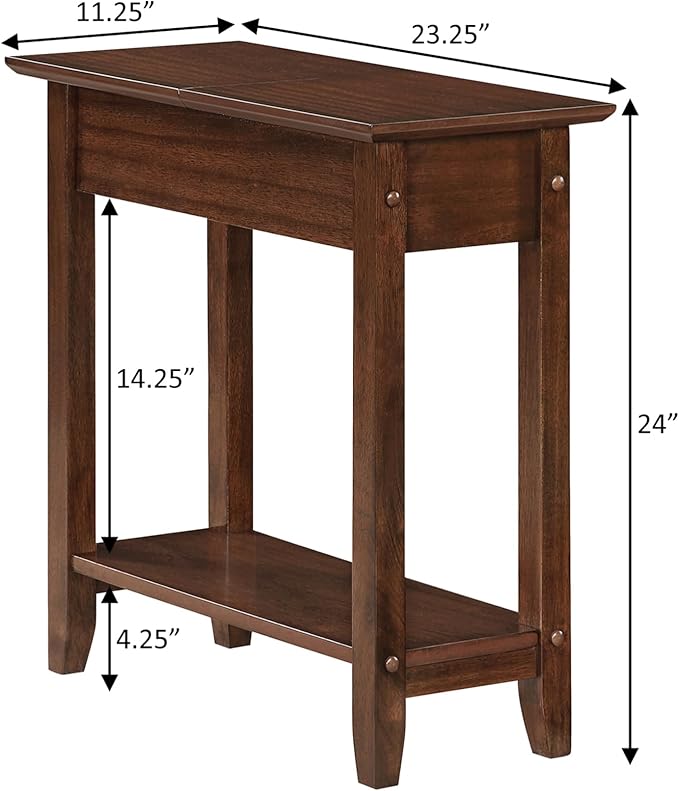 Convenience Concepts American Heritage Flip Top End Table 23.25" - Classic Narrow Chairside Accent with Hidden Storage & Lower Shelf for Traditional, Modern Living Room, Espresso