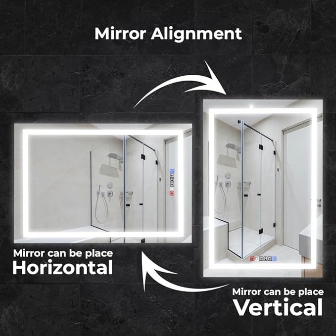 Fab Glass and Mirror LED Mirror 48x30 Inches, Led Bathroom Mirror with Lights Front and Backlit Anti-Fog Memory Brightness, Three Color Options Frameless Wall Mounted Bathroom Vanity Mirrors