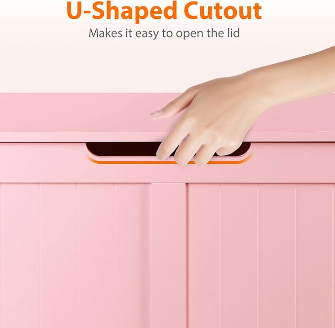 Wooden Storage Chest Box with Flip-top Lid & Safety Hinge, 39.4 Inch Living Room Organizer, Bedroom Bench, Pink