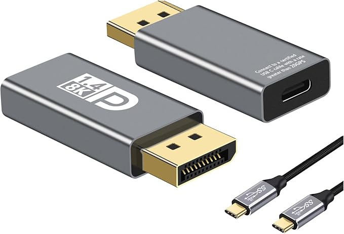 USB C to DisplayPort Adapter with USB C Video Cable, 8K@60Hz Uni-Directional USB C Female to DP Male Adapter, Thunderbolt 4/3 to DP Converter Compatible with i-/Phone 17, Galaxy, MacBok Pro- 1 Pack