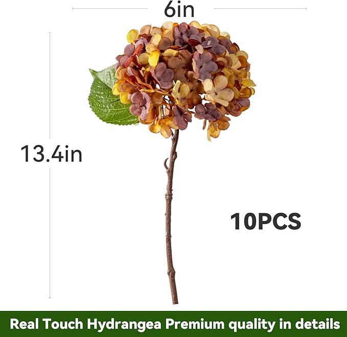 10PCS Fake Hydrangea Artificial Flowers Hydrangea Bouquet for Home Wedding Bridal Bouquet Office Party Table Centerpiece DIY Floral Decor (Autumn Orange)