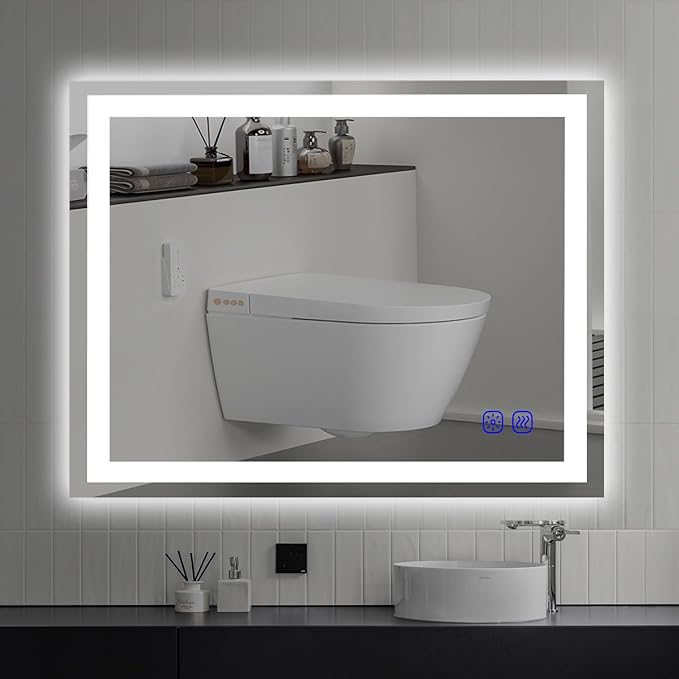 36"x28" LED Bathroom Mirror with Lights Large Wall-Mounted Vanity LED Mirror Smart Lighted Makeup Mirror Stepless Dimmable, Adjustable Brightness,Touch Screen Button,Anti-Fog,Memory Function