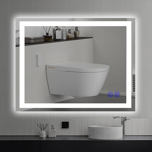 36"x28" LED Bathroom Mirror with Lights Large Wall-Mounted Vanity LED Mirror Smart Lighted Makeup Mirror Stepless Dimmable, Adjustable Brightness,Touch Screen Button,Anti-Fog,Memory Function