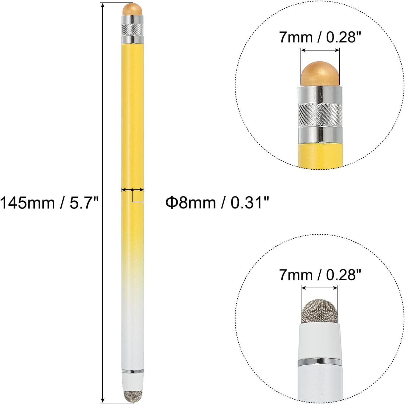 MECCANIXITY Stylus Pens for Touch Screens, Rubber & Fiber Dual Tips Capacitive Stylus, Universal Tablet Pen, Yellow