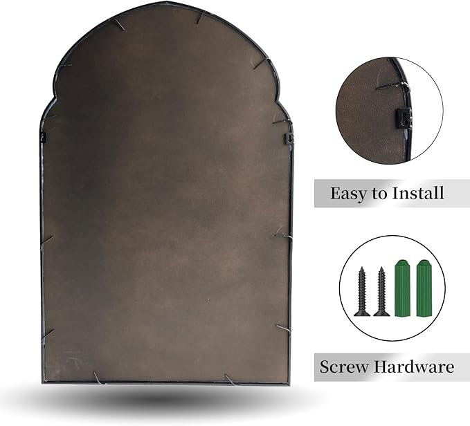 ironsmithn Arched Wall Mirror, Black Bathroom Mirror, 38" x 22" Wall Mounted Decorative Mirror, Modern Art Oblong Mirror for Master Bath Half Bath Living Room Bedroom Fireplace Entryway