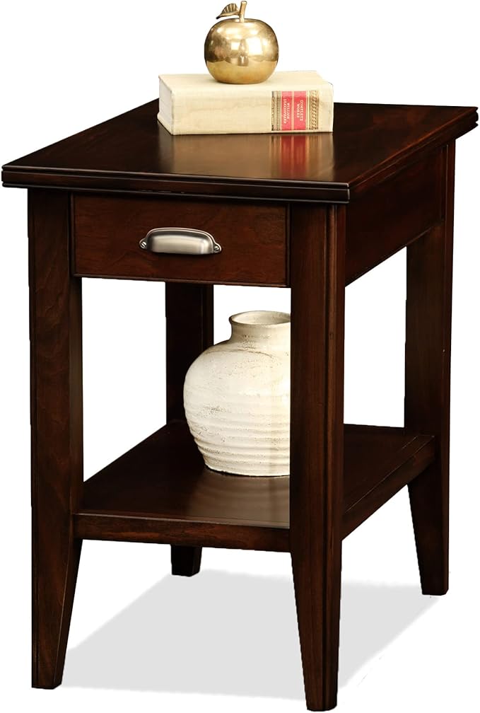 Laurent Narrow End Table, Solid Wood with Drawer and Shelf, Chocolate Cherry Brown, Perfect for Living Rooms, Bedrooms, and Small Spaces – Leick Home, 10506