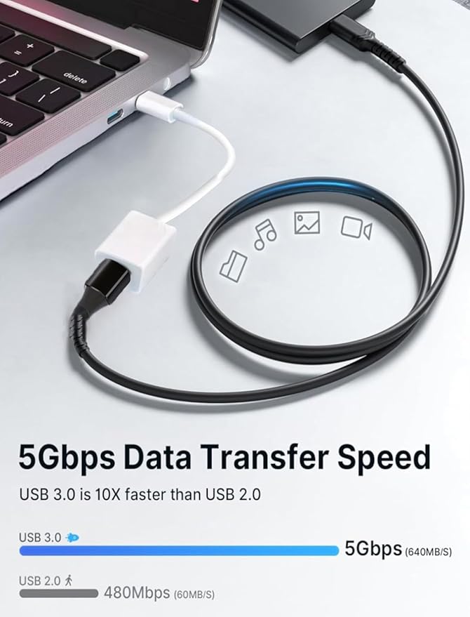 [Apple MFi Certified] USB C to USB Adapter, USB C Male to USB 3.0 Female OTG Cable Converter Compatible with MacBook Pro Air, Tablets, iPhone 17 Pro Max/17 Plus/16/15 Series, Galaxy S24/S23/S22, White
