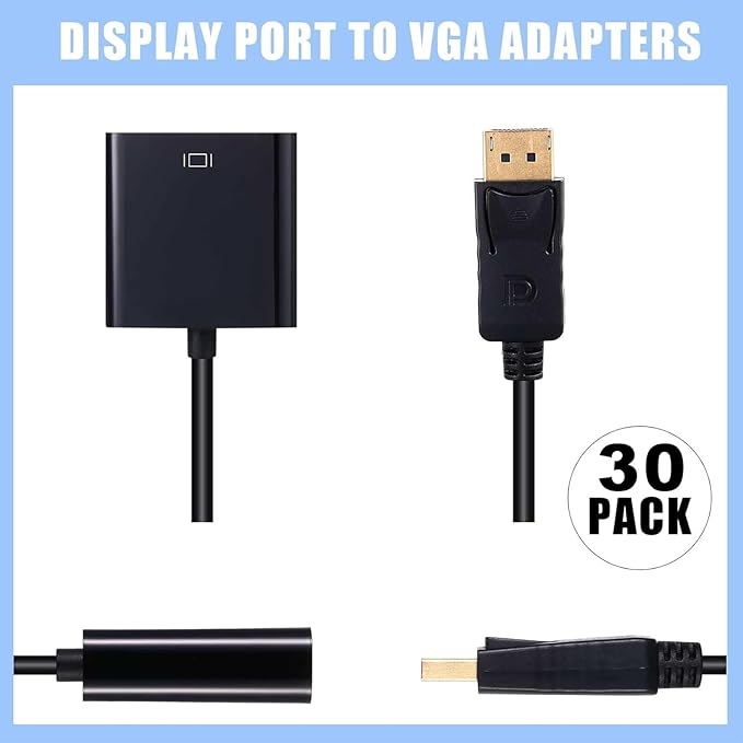 Yunsailing 30 Pack DisplayPort to VGA Adapters Gold Plated Compatible with Laptop Monitor PC Projector