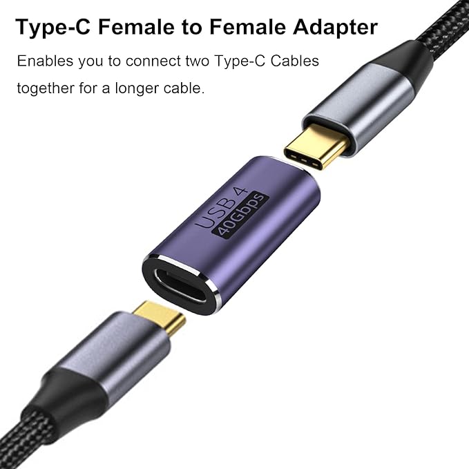 AreMe 2 Pack USB C Female to Female Adapter, USB Type C Coupler Extender Support 100W, 40Gbps, 8K@60Hz for Thunderbolt 4/3, MacBook Pro/Air, Laptop, Phones and More Type C Devices (Purple)