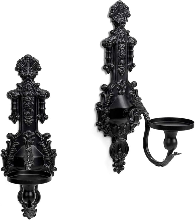 GAKA Wall Sconce Candle Holder Set of 2 Gothic Metal Candle Sconce Black Candle Holders Vintage Wall Mount Candle Holders Decorative,Black
