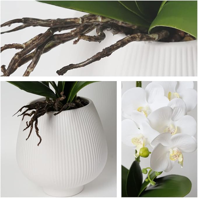 Orchid Artificial Orchids Flowers with Vase White Phalaenopsis Plant Silk Faux Orchids Fake Flowers Arrangements for Home Decoration Living Room Office Bedroom Bathroom Kitchen Dining Room