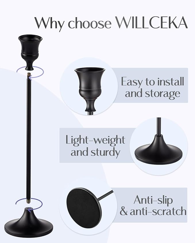 Black Candlestick Holders, Taper Candle Holders, Set of 6 Matte Black Candle Holder Set, Vintage Table Centerpiece for Wedding Christmas Holiday