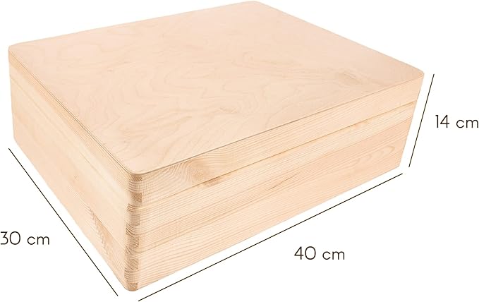 XL Large Wooden Storage Box with Hinged Lid | 15.8x11.8x5.5 inches (+-0.5) | Plain Unpainted Gift Box Tool Toy Kitchen Clothes Jewelry | Rough & UNSANDED Wood Keepsake