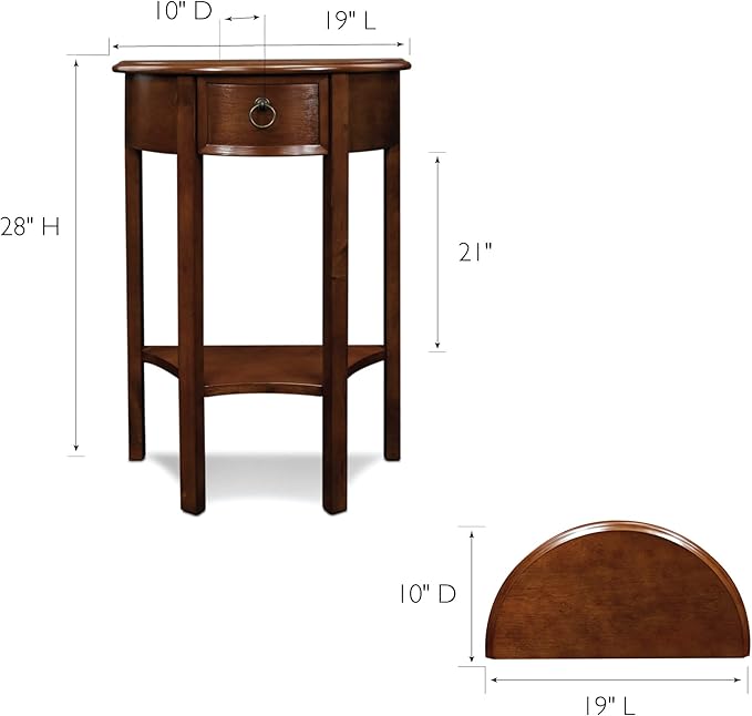 Seneca Solid Wood Demilune Console Table with Shelf and Drawer, Pecan, Perfect for Entryways, Hallways, and Stair Landings – Leick Home, 9030