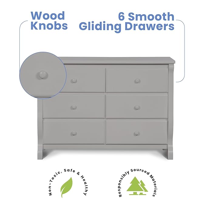Delta Children Universal 6 Drawer Dresser with Interlocking Drawers - Greenguard Gold Certified, Grey