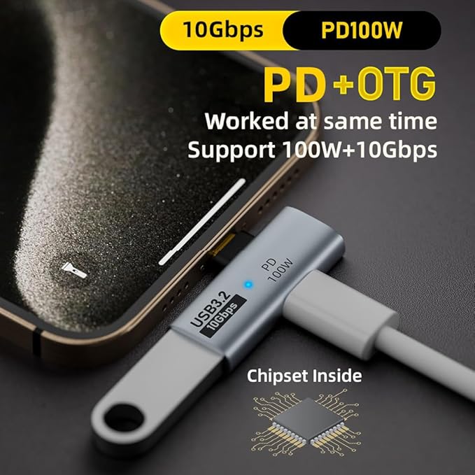 xiwai 2-in-1 USB-C Type-C to USB 3.0 Female Power Adapter with 100W Charging Port 10Gbps OTG Converter Laptop Tablet Phone