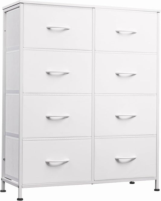 WLIVE Fabric Dresser for Bedroom, Tall Dresser with 8 Drawers, Storage Tower with Fabric Bins, Double Dressers, Chest of Drawers for Closet, Playroom, Dormitory, White
