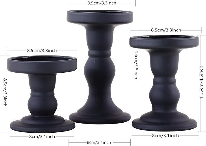 GMWD 3 Pcs Black Glass Candle Holder Set Clear, Candlesticks Holders Pillar Taper Candles Tealight Stand for Wedding Centerpieces Home Decorations Dining Table