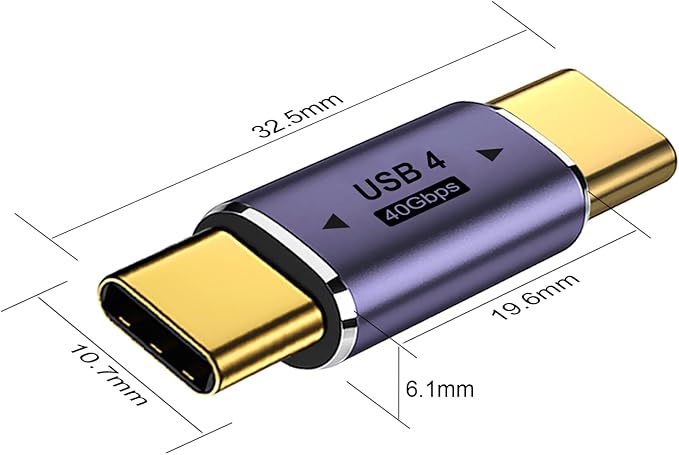 AreMe 2 Pack USB C Male to Male Adapter, USB Type C Coupler Extender Support 100W, 40Gbps, 8K@60Hz for Thunderbolt 4/3, MacBook Pro/Air, Laptop, Phones and More Type C Devices (Purple)